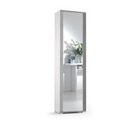 Kiamami Valentina - Mobile Colonna Multiuso con 7 Ripiani Regolabili | 1 Anta con Specchio | Struttura Bianca Grande in Legno Ingegnerizzato | Telaio Effetto Cemento