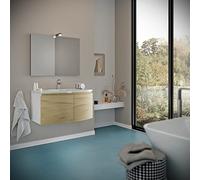 Kiamami Valentina Mobile lavabo bagno curvo 80 cm scocca bianco r ante rovere miele | Garda