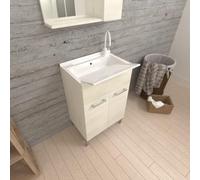 Kiamami Valentina - Mobile lavatoio 60cm quercia bianco effetto legno con asse lavapanni | Pratico