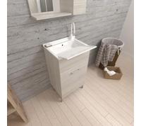 Kiamami Valentina Lavatoio 45cm con 1 Anta Grigio Effetto Legno e Vasca con ASSE asportabile | Pratico