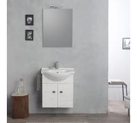 Kiamami Valentina - Mobile sospeso 58cm con lavabo, specchio e luce quercia bianco | Facile