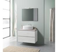 Kiamami Valentina Mobile sospeso da 80 cm con Cassetti in rovere bianco, Top beton e Specchio | Elba