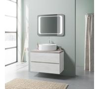 Kiamami Valentina - Mobile Sottolavabo Sospeso 80 Cm Rovere Bianco E Specchio Led 80X60 | Elba