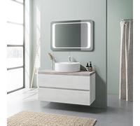 Kiamami Valentina Mobili bagno sospesi 100cm bianco e top cemento, lavabo a ciotola, specchio a led