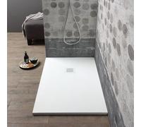 Kiamami Valentina - Piatto Doccia in Resina | Antiscivolo e Antibatterico | Tagliabile | Installazione sopra o Filo Pavimento | Bianco Effetto Pietra, 120x80CM
