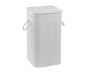 Kiamami Valentina - Portabiancheria per il bagno in legno di bambù bianco e sacco in cotone