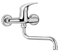 Kiamami Valentina - Rubinetto Miscelatore A Muro | Ideale per Cucina e Lavanderia | Collo Orientabile e Girevole | Lavello Finitura Cromo | Interasse 15 cm | Ottone