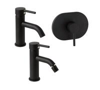 Kiamami Valentina - Set 3 Miscelatori Lavabo, Bidet e Doccia da Incasso | Design Elegante | Finitura Nero Opaco | Rubinetto in Ottone e Zinco, Nero Opaco