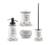 Kiamami Valentina - Set 4 Pezzi Accessori Bagno Shabby In Ceramica Decorata | Amelia