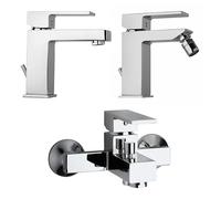 Kiamami Valentina - Set Completo Rubinetteria Bagno | Miscelatore Lavabo + Bidet + Vasca | Ottone Cromato | Monocomando | Risparmio Idrico | Made in Italy