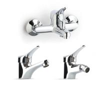 Kiamami Valentina - Set Rubinetteria Bagno 3 Pezzi | Miscelatore Lavabo, Bidet, Vasca | Ottone e Finitura Cromata | Cartuccia 40 mm e Flessibile 35 cm | Senza Doccino