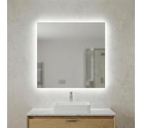 Kiamami Valentina Specchio Bagno 70x60 Cm Retroilluminato LED Reversibile | Telaio ABS grigio, luce 4000K 11W, IP44, trasformatore incluso, fissaggio a muro, design moderno