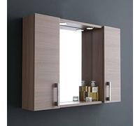 Kiamami Valentina Specchio contenitore con pensili laterali, mensola e faretti led 77cm rovere fumo