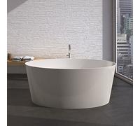 Kiamami Valentina - Vasca da Bagno Centro Stanza | Ovale Moderna | Marmo Ricomposto | Elevata Capacità Termica | Resistente ai Graffi e Chimici | Bianca, 158x71.8x65 cm, Marmo