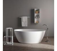 Kiamami Valentina Vasca Da Bagno Serena Ovale In Marmo Ricomposto Bianca | Finitura lucida, materiale resistente, piletta click clack inclusa, capacità 360 L, freestanding centro stanza