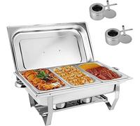 Kiaoeiuyti Piatto di sfregamento in Acciaio Inossidabile da 6L, per Catering da Cucina a Buffet Alimentare Pranzo Vassoio, con Coperchio e Padella e Porta Carburante Telaio, pentola Tripla
