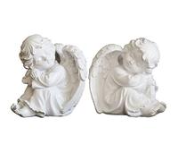 KiaoTime - Set di 2 statuette in resina, adorabili cherubini angeli custodi addormentati, con ali di angelo e ali da giardino