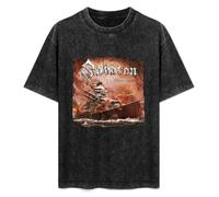 kiapu Antique Wash Shirt T-Shirts for Mens Womens Sabaton Retro Washed Tops Tees Black M
