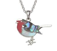 Kiara Jewellery - Collana con ciondolo a forma di pettirosso intarsiato con conchiglia di abalone verde, madreperla e resina epossidica rossa su catenina da 45,7 cm