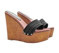 Kiara Shoes - Zeppa da Donna Doppia Fascia Nera Altezza 13 CM - KZ3101 Nero (Nero, Numeric_39)