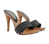 Kiara Shoes Zoccoli da Donna - Tacco 12 Handmade in Italy - KM7101-NERO