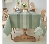 Kiatuniya Tovaglia Antimacchia 240 x 140 cm Verde Strisce Autunnale Moderna Rettangolare Lavabile Impermeabile Effetto Lino Tovaglie per Cucina Ristorante Giardino Esterno Feste