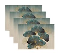 Kiatuniya Tovagliette Americane Lavabili Decorazione Estate Foglie di Ginkgo Biloba Oro Verde Acqua Tovaglietta all'americana Antiscivolo Tovagliette Colazione per la Cucina Vacanze e Feste Set di 4