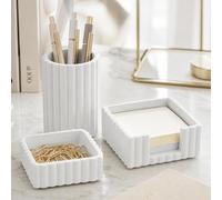 KIBAGA Set di 3 accessori estetici da scrivania moderni. Eleganti organizer in cemento per penne e forniture per ufficio: un'aggiunta carina e funzionale al tuo spazio di lavoro