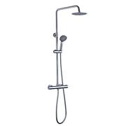 Kibath 121574 Colonna termostatica Lunga dal Design, Tubo Estensibile da 100 a 150 cm. Spruzzatore Extra Piatto da 20 cm e Doccia idromassaggio Rotonda. Pezzi di Ricambio garantiti, Cromo Lucido