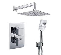 Kibath 407351 Rubinetto termostatico da incasso Abe Uscita Parete. Include supporto con presa acqua, flessibile in PVC argentato, braccio spray extra piatto. Doccia da incasso con finitura quadrata in