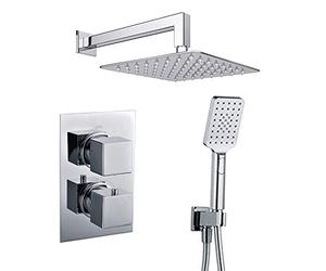 Kibath 407351 Rubinetto termostatico da incasso Abe Uscita Parete. Include supporto con presa acqua, flessibile in PVC argentato, braccio spray extra piatto. Doccia da incasso con finitura quadrata in
