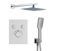 Kibath L474451 Rubinetto termostatico da incasso 2 vie PUL uscita parete con supporto con presa acqua, flessibile acciaio inox, braccio spruzzatore extra piatto doccia da incasso con finitura arrotondata, cromo lucido