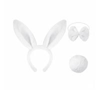 KiBcsLic 2 Pezzi Cerchietto Orecchie Coniglio Design Carino Travestimento da Coniglietta Pasquale Leggero Set Costume Coniglietta per Pasqua, Addio al Nubilato, Bianco, Set 3pz
