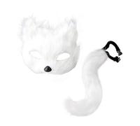 KiBcsLic 2 Pezzi Set Costume da Animale Maschera per Mascherata Coda Soffice Accessorio per Cosplay Costume per Spettacolo Divertente Adatto per martedì Grass, Bianco