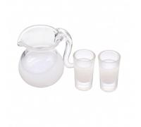KiBcsLic 3 Pezzi Brocca Miniatura con Due Bicchieri Decorativo Set Mini in Durevole per Spazio Cottura Casa Delle Bambole, Latte