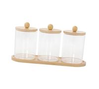 KiBcsLic 3 Pezzi Porta Cotton Fioc Organizzatore per Bagno Dispenser per Cotone Set di Contenitori con Vassoio E Coperchi in Bambù Adatto per La Toeletta, 3 Tazze