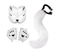 KiBcsLic 3 Pezzi Set Costume Animale Kit Mascherata Coda con Fibbia Guanti Soffici Decorazione Festa con Design Elegante Adatto per Feste a Tema Animale, Chip Bianco Nero