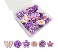 KiBcsLic 30 Pezzi Puntine Decorative Resina a Farfalla a Fiore da Fermacarte Murali Metallo con Scatola per Organizzazione Adatte per Ufficio Scuola Casa, Purple