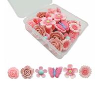 KiBcsLic 30 Pezzi Puntine Decorative Resina a Farfalla a Fiore da Fermacarte Murali Metallo con Scatola per Organizzazione Adatte per Ufficio Scuola Casa, Pink