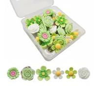 KiBcsLic 30 Pezzi Puntine Decorative Resina a Farfalla a Fiore da Fermacarte Murali Metallo con Scatola per Organizzazione Adatte per Ufficio Scuola Casa, Green