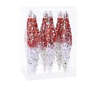 KiBcsLic 6 Pezzi Gocce Natalizie Ornamento Pendente Albero Natale Leggero Glitterato Riutilizzabile per Cerimonia Regalo, Rosso Bianco
