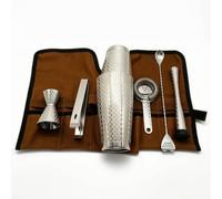 KiBcsLic 7 Pezzi Kit da Bar con Borsa Professionale Kit da Cocktail con Borsa Completo Shaker Accessori per Barman, Casa, Set Da 7 Pezzi Boston Con Motivo A Rombi Inciso, Con Base