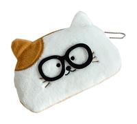 KiBcsLic Astuccio Custodia per Cancelleria Busta Porta Penne Borsetta in Peluche con Design Creativo di Animale Dei Cartoni Animati Adatto per La Scuola E L'U, Gatto Dalle Orecchie Marroni