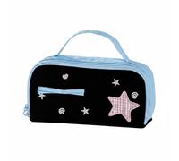 KiBcsLic Astuccio Multistrato Porta Penne Portapenne Borsa Cancelleria Organizer con Rete Interna Apertura Veloce Manico Solido in Tessuto Protettivo Adatto per Scuola Ufficio Corso, Blu, Nero E Blu