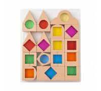 KiBcsLic Blocchi di Legno con Inserti Acrilici Montessoriano Mattoncini in Legno Colorati Trasparente Giocattoli Educativi per Bambini, Neonati, Asilo Nido