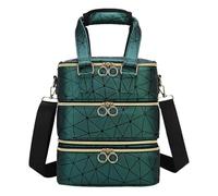 KiBcsLic Borsa portaoggetti per smalto, robusta borsa per manicure da donna, multiuso, a tre strati, portatile, da viaggio, per cosmetici, Verde