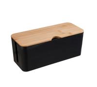 KiBcsLic Cable Organizer Scatola Cavi Contenitore Passacavi Nascondi Cavi in HIPS con Coperchio in Bambù Protezione da Polvere, Nero Con Coperchio In Bambù, Piccolo
