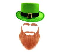 KiBcsLic Cappello Costume Leprechaun Accessorio Carnevale Top Hat Barba Velluto Originale Adatto a Feste Compleanno Casa, Nero Verde Marrone