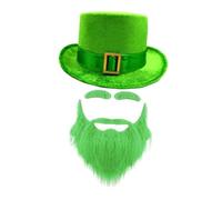 KiBcsLic Cappello Costume Leprechaun Accessorio Carnevale Top Hat Barba Velluto Originale Adatto a Feste Compleanno Casa, Verde