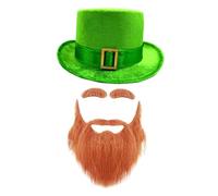 KiBcsLic Cappello Costume Leprechaun Accessorio Carnevale Top Hat Barba Velluto Originale Adatto a Feste Compleanno Casa, Verde Marrone